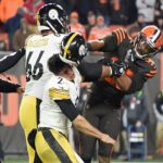 Cleveland Browns DE Myles Garrett and Pittsburgh Steelers QB Mason Rudolph